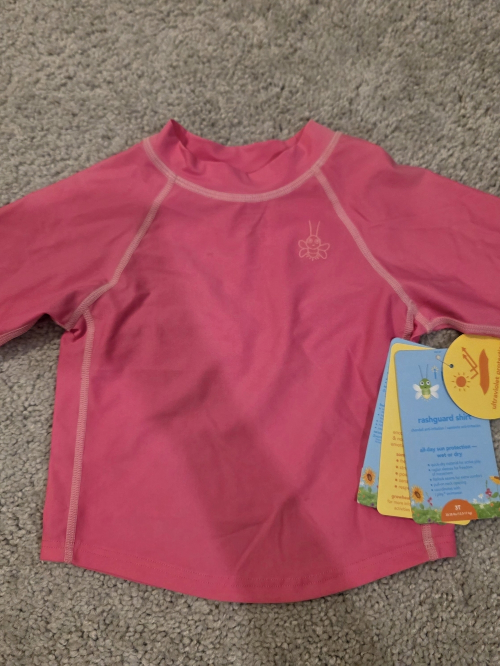 i play. Bright Pink Kids Long Sleeve Rashguard Swim Top